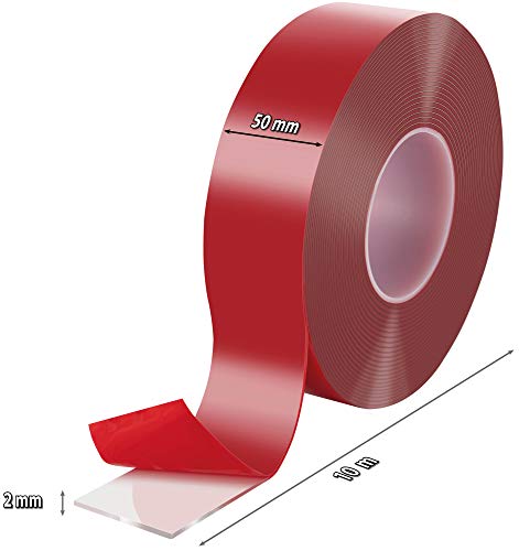 Poppstar Cinta doble cara transparente de acrílico (10 m x 50 mm x 2 mm) | Cinta adhesiva acrílica