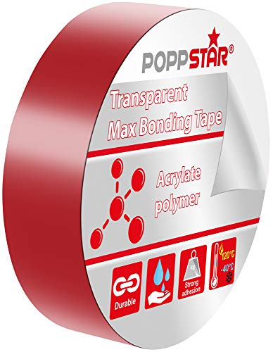 Poppstar Cinta doble cara transparente de acrílico (10 m x 50 mm x 2 mm) | Cinta adhesiva acrílica