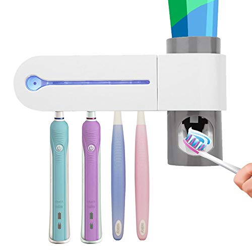 Porta cepillos de Dientes UV Esterilizador de Cepillo de Dientes, Soporte para cepillo de dientes higiénico Esterilizador de cepillo de dientes automático Montado en la pared(Blanco)