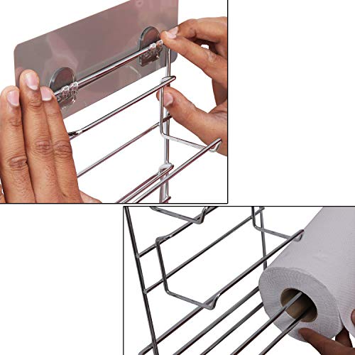 Portarrollos de Cocina - (32H x 7,8W x 23D cm) 3 en 1 Montura Pared Autoadhesivo Portarrollos de Cocina con Estante - Soporte Papel de Aluminio - Dispensador de papel