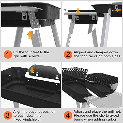 Portátil Barbacoa Barbacoa de Carbon, Parrillas de Acero Inoxidable, 5 Personas BBQ Carbón Parrilla para Jardín, Picnic, Camping