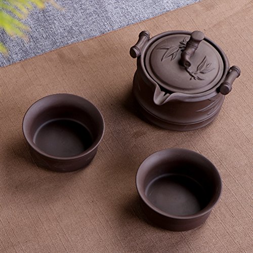 Portátil de viaje KungFu Juego de té Handgemachte China/japonesa Vintage, porcelana de tetera y 4 cuencos de & Bamboo – Bandeja de té & bolsa