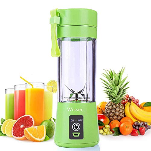 Portátil Licuadora Personal,Vaso Exprimidor,Mezclador de Frutas Eléctrico/Batidora de Zumo USB, Recargable, Seis Cuchillas en 3D Para una Excelente Mezcla, 380ml Verde