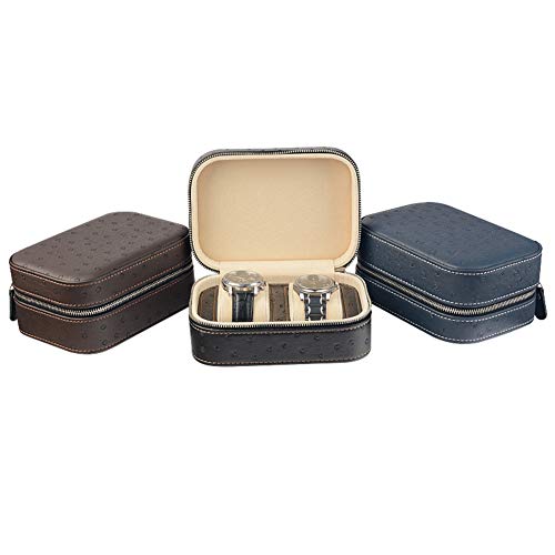 Portátil Viaje Con cremallera Caja de almacenamiento de información de reloj Organizador vitrina, Premium PU PIEL Watch Caja de almacenamiento Soporte Bolsa de almacenamiento-negro 7x12x16cm(3x5x6)