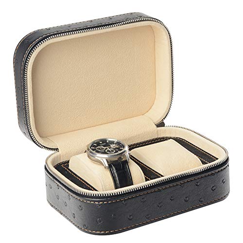 Portátil Viaje Con cremallera Caja de almacenamiento de información de reloj Organizador vitrina, Premium PU PIEL Watch Caja de almacenamiento Soporte Bolsa de almacenamiento-negro 7x12x16cm(3x5x6)