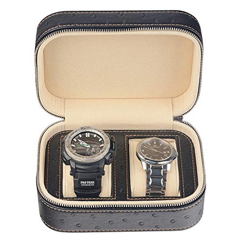 Portátil Viaje Con cremallera Caja de almacenamiento de información de reloj Organizador vitrina, Premium PU PIEL Watch Caja de almacenamiento Soporte Bolsa de almacenamiento-negro 7x12x16cm(3x5x6)