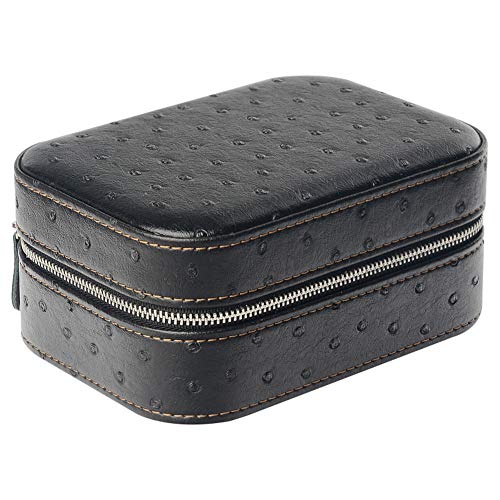 Portátil Viaje Con cremallera Caja de almacenamiento de información de reloj Organizador vitrina, Premium PU PIEL Watch Caja de almacenamiento Soporte Bolsa de almacenamiento-negro 7x12x16cm(3x5x6)