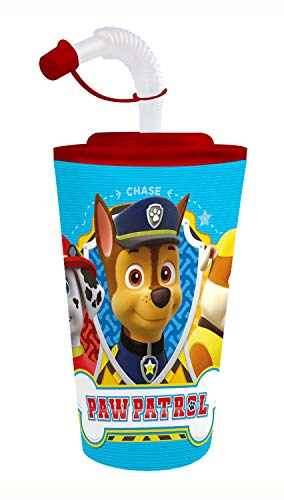 p:os handels gmbh 29430088 - Vaso con diseño de la Patrulla Canina, con Pajita, Aprox. 500 ml, sin BPA ni ftalatos, Multicolor