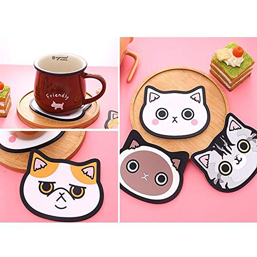 Posavasos de silicona con diseño de gato-Alfombrilla de goma para vino,vidrio,té- mejor bebida para el hogar,cerveza-hogar casa decoración de cocina - ideal para regalo de registro de boda negro