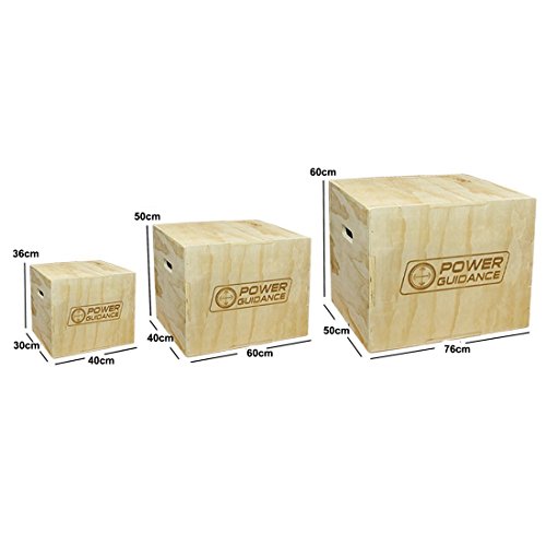 POWER GUIDANCE Caja 3 en 1 Madera Plyo – Ideal para crosstraining – 76 cm/61 cm/51 cm, 61 cm/50 cm/46 cm, 40 cm/35,5 cm/30,5 cm – madera pliométrico salto caja, Plyobox, 20/24/30
