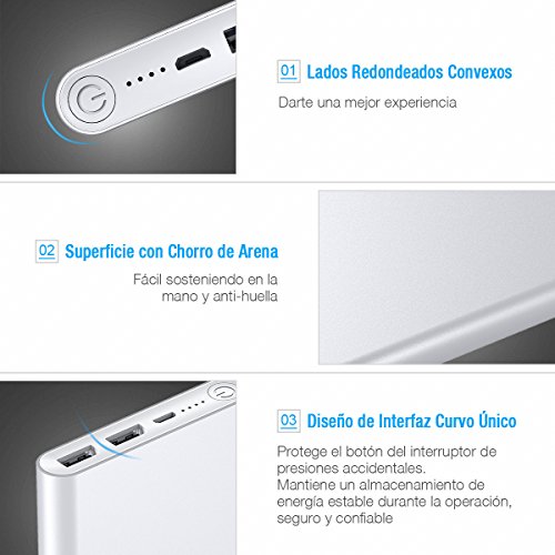 POWERADD Versión Mejorada Pilot 2GS Power Bank 10000mAh (Doble Puerto de Salida, 3.1A+3.1A) Cargador Portátil Batería Externa para iPhone, iPad, Huawei, Samsung y Más - Argentado