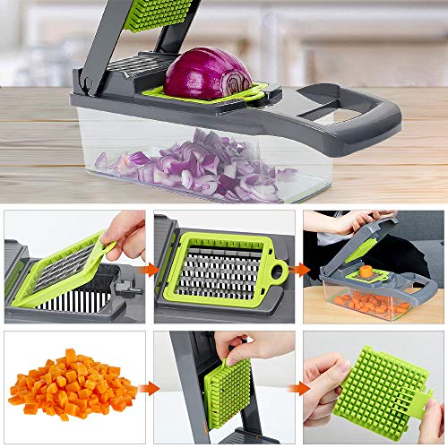 POWERAXIS Mandolina de Cocina,Cortador de Verduras Mandolina Multifuncional 12 en 1 Cortador de Cebollas Rallador Verduras Slicer para Cebolla Frutas Cocina Tomate Ondulado