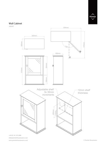 Premier Housewares - Armario de Pared con repisa y Puerta Frontal de Cristal (51 x 35 x 18 cm), Color Blanco