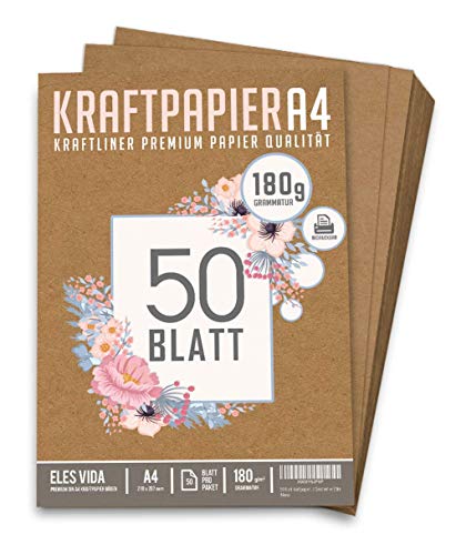 Premium Papel de Estraza DIN A4 de 180 g – 21 x 29,7 cm - Papel de manualidades, cartón natural, hojas de cartón, papel de cartón vintage para boda, regalos y etiquetas (50 hojas)