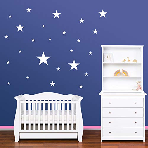 PREMYO 25 Estrellas Pegatinas Pared Infantil - Vinilos Decorativos Habitación Bebé Niños - Fácil de Poner Blanco