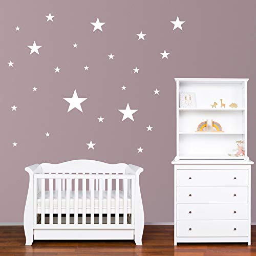 PREMYO 25 Estrellas Pegatinas Pared Infantil - Vinilos Decorativos Habitación Bebé Niños - Fácil de Poner Blanco