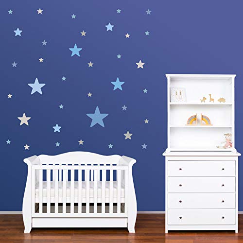 PREMYO 36 Estrellas Pegatinas Pared Infantil - Vinilos Decorativos Habitación Bebé Niños - Fácil de Poner Azul Pastel