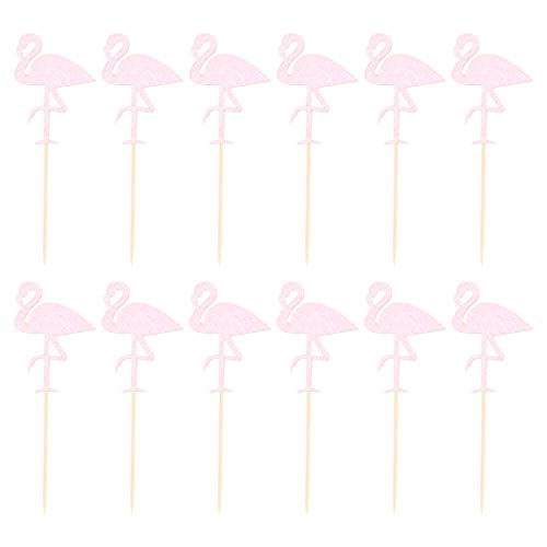 PRETYZOOM 30 Piezas Glitter Flamingo Cupcake Topper Madera Fruta Selecciones Pastel Donut Postre Insertar Cóctel Decoración Luau Tropical Verano Playa Fiesta Decoración Suministros