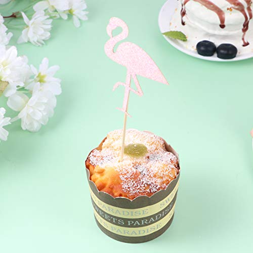 PRETYZOOM 30 Piezas Glitter Flamingo Cupcake Topper Madera Fruta Selecciones Pastel Donut Postre Insertar Cóctel Decoración Luau Tropical Verano Playa Fiesta Decoración Suministros