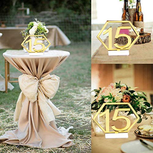 PRETYZOOM Número de Mesa Tarjetas 1-15 Hexágono de Acrílico Hueco Número de Mesa Números de Escritorio Lugar Signo de Tarjeta para Banquetes de Boda Catering