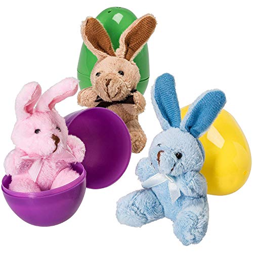 PREXTEX Huevos de Pascua de 7,6 cm Rellenos de Conejos de Peluche Coloridos (Paquete de 12)