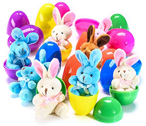 PREXTEX Huevos de Pascua de 7,6 cm Rellenos de Conejos de Peluche Coloridos (Paquete de 12)