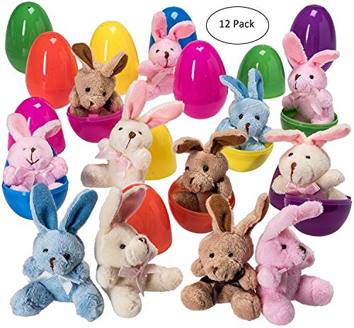 PREXTEX Huevos de Pascua de 7,6 cm Rellenos de Conejos de Peluche Coloridos (Paquete de 12)