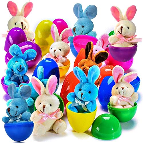 PREXTEX Huevos de Pascua de 7,6 cm Rellenos de Conejos de Peluche Coloridos (Paquete de 12)