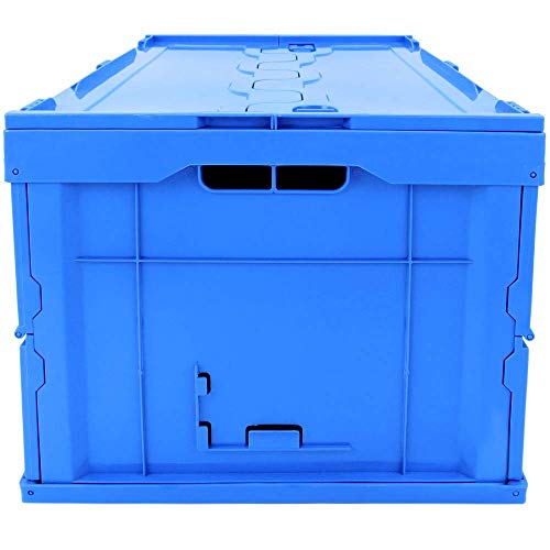 PrimeMatik - Caja de plástico EuroBox Plegable y apilable. Contenedor Azul con Tapa 60x40x32cm 65L 5-Pack