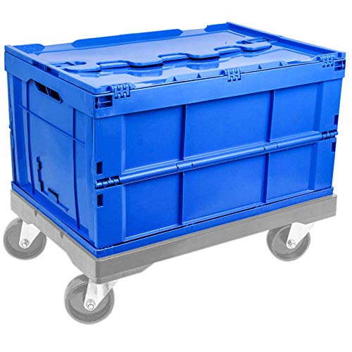 PrimeMatik - Caja de plástico EuroBox Plegable y apilable. Contenedor Azul con Tapa 60x40x32cm 65L 5-Pack