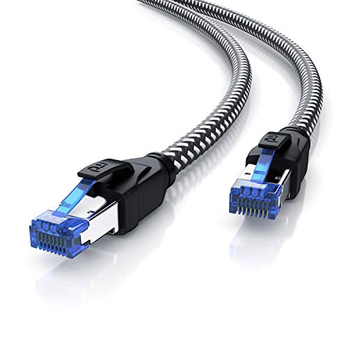 Primewire – 7,5 m Cable de Red Cat 8 - Gigabit Ethernet Cable LAN 40000 Mbit S - Revestido de Tela - Cat.8 Cable Crudo con Conector RJ 45 - S FTP blindaje Pimf - Switch Router Modem Access Point