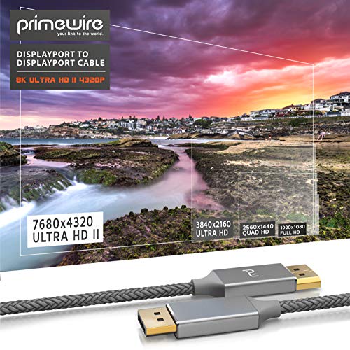 Primewire - Cable Premium 8K DisplayPort a DisplayPort– 2m - DP1.4 – UHD II – 8K –7680 x 4320 @ 60 Hz (con DSC) – HBR3 – Contactos Dorados – para Ordenadores de sobremesa y portátiles con DP