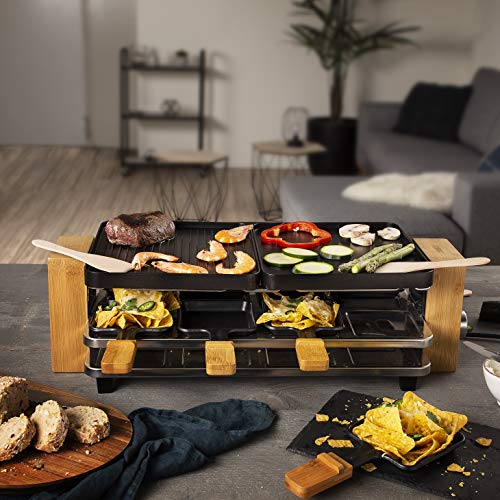 Princess 162910 Raclette Pure 8 – Parrilla, Plataforma para Sartenes, Estructura de Bambú