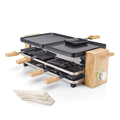 Princess 162910 Raclette Pure 8 – Parrilla, Plataforma para Sartenes, Estructura de Bambú