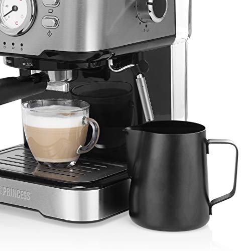 Princess 249412 Máquina de café para espresso italiano, Compatible con cápsulas Nespresso, 20 bares de presión, Depósito extraíble de , 1100 w, 1 taza, Negro