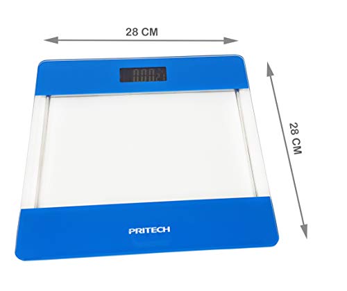 Pritech - Báscula de Baño Digital de Alta Precisión de Vidrio Transparente con Iluminación LCD, Indicador de Temperatura Y Apagado Automático (Azul). PBP-176A