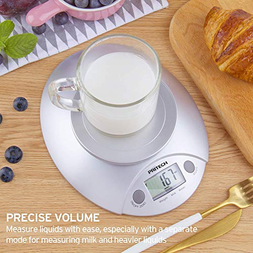 PRITECH - Báscula Digital para Cocina con Tazón Removible, 5 kg / 11 lbs, Balanza Digital de Alimentos Auto Apagado, Plataforma de Acero Inoxidable, Baterías Incluidas