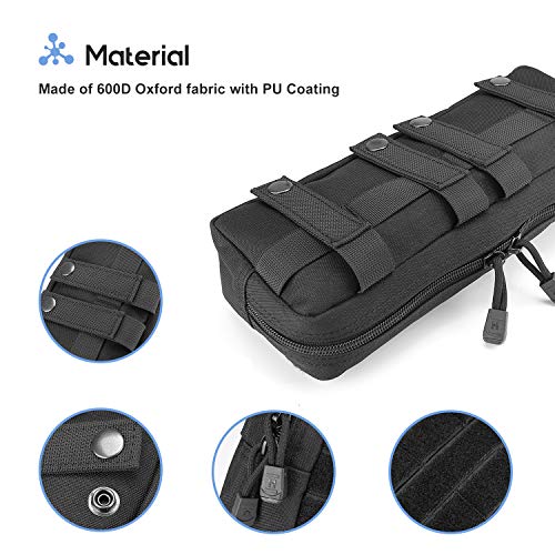 ProCase Bolsa Táctica MOLLE, Bolso Compacto EDC para Utensilio Artilugio Equipo Electrónico, Organizador Multiuso Resistente Estilo Militar Botiquín Primeros Auxilios –Negro