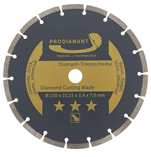 PRODIAMANT - Disco de corte de diamante (230 x 22,2 mm, para hormigón, piedra, ladrillo, universal, 230 mm, 7 mm)