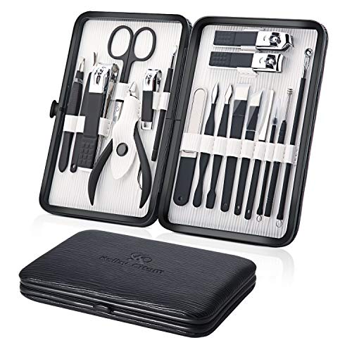 Profesional Cortaúñas Acero Inoxidable Grooming Kit - Set de 18 Piezas para Manicura y Pedicura Limpiador Cutícula con Bonita Caja (Negro)