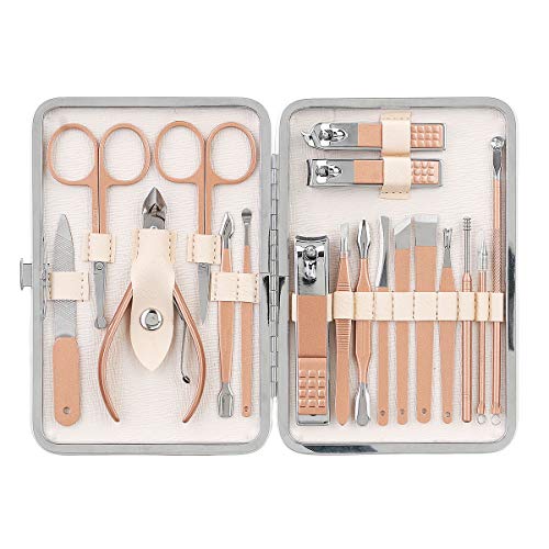 Profesional Set de Manicura y Pedicura NASUM, Cortauñas Profesional, Tijeras de uñas, Profesionales Manicura Kit, para Manicura y Pedicura, Limpieza de cutículas (18 Piezas)