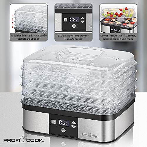 Proficook DR 1116 Deshidratador de Alimentos con Control de Temperatura, 350 W, 1 Cubic_Feet, 1 Decibelios, Acero Inoxidable