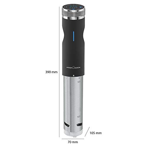 Proficook Sous Vide - Roner para cocción lenta, cocina al vacío para cocinar a bajas temperaturas, temporizador, 800 W, color gris y negro