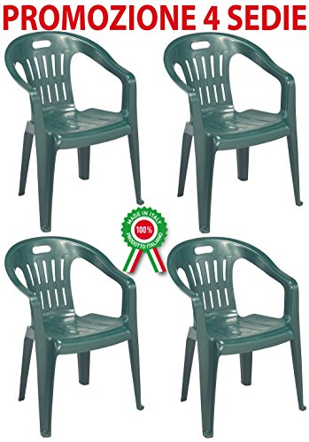 Progarden Diva - Juego de 4 sillones Piona de Resina Dura de plástico Verde apilable con reposabrazos para casa, jardín, Bar o Camping