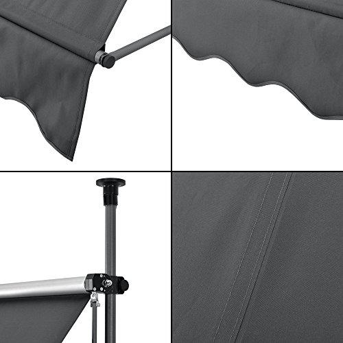 [pro.tec] Toldo articulado con armazón - Gris - 300 x 120 x 200-300 cm - Toldo Enrollable terraza balcón - Protector de Sol - Parasol