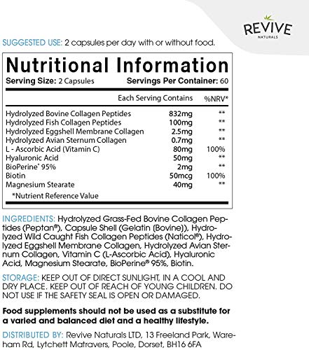 Proteína Hidrolizada de Colágeno Múltiple (120 Cápsulas) - Tipos I, II, III, V y X - de Bovinos Alimentados con Pasto, Peces Silvestres, Caldo de Huesos Bovinos Alimentados con Pasto