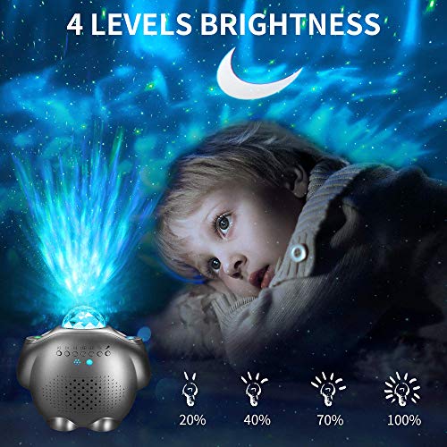 Proyector Estrellas, Lampara Estrellas Proyector 4 in 1 Nocturnas de Nebulosa Giratorio de Música con de Voz Control Bluetooth y Temporizador Luz de Noche Infantil, Luna Lámpara Proyector Niños Regalo