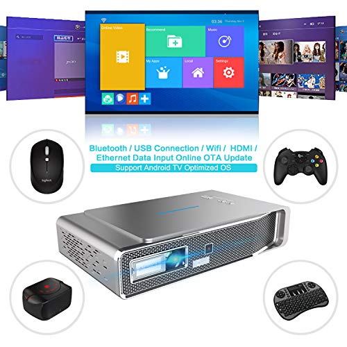 Proyector V5 4K Led Full HD 1080P 3800 Lumens 3D DLP-Link Home Cinema Videoproyector Soporte TF/USB/WiFi/HDMI/Bluetooth Compartir Pantalla para iPhone Android con Gafas 3D Gratis