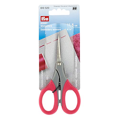 Prym 610520 HOBBY - Tijeras para bordar (4 1/4", 11,5 cm, acero inoxidable), color rojo