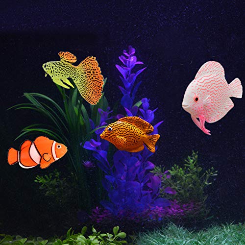 Pssopp 4 piezas de peces móviles acuario de silicona luminosa acuario de peces artificiales falso peces en movimiento peces tanque de peces decoración flotante ornamento